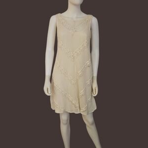 MUSE Cream Ivory Lined Lace Sleeveless Swing Mod Dress